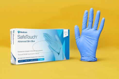 Рукавички Нітрилові Блакитні Medicom SafeTouch Advanced Slim Blue  Без Пудри 3.5 г / Ящик S