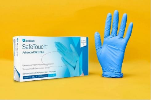 Перчатки Нитриловые Medicom SafeTouch Advanced Slim Blue Без Пудры Голубые 3 г / Ящик  XL