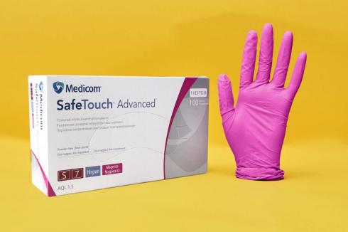 Рукавички Нітрилові Medicom SafeTouch Advanced Magenta  Без Пудри Манжента 3.5 г / Ящик XS