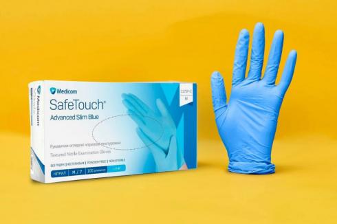 Рукавички Нітрилові Блакитні Medicom SafeTouch Advanced Slim Blue  Без Пудри 3.5 г / Ящик
